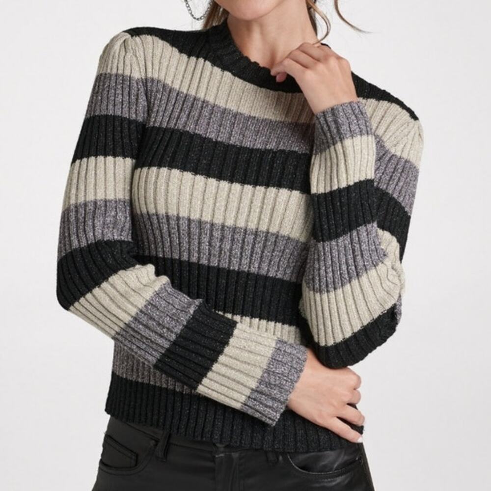 Venus black, gray and cream‎ sparkly striped long sleeve sweater woman's size 3X